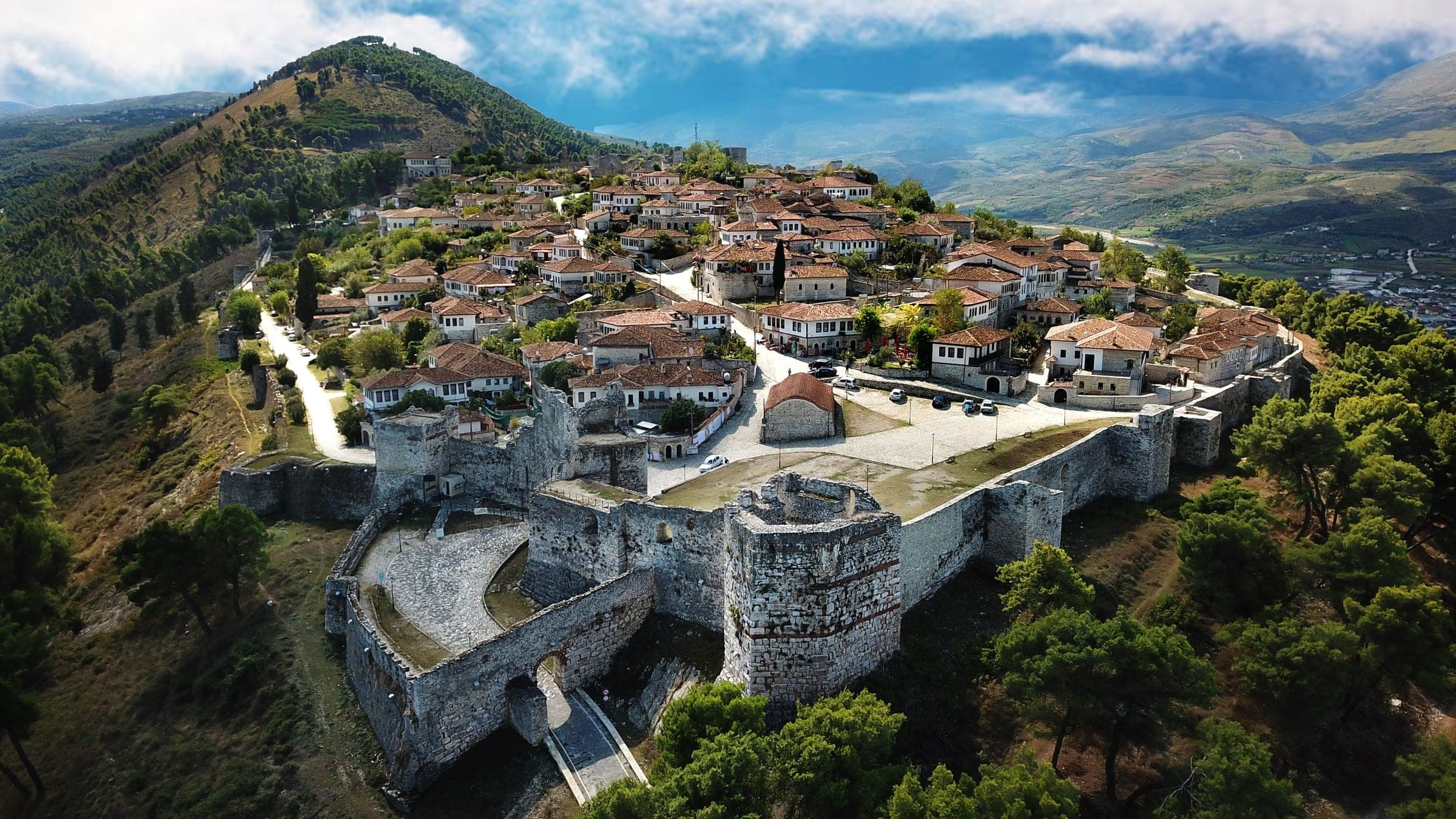 Berat castle and the old town from the air